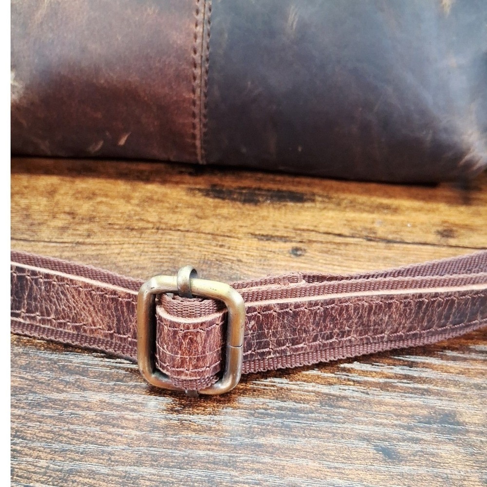 Distressed Brown Leather Crossbody Bag Multi Pocket Messenger Purse Cowgirl Boho - Picture 10 of 12